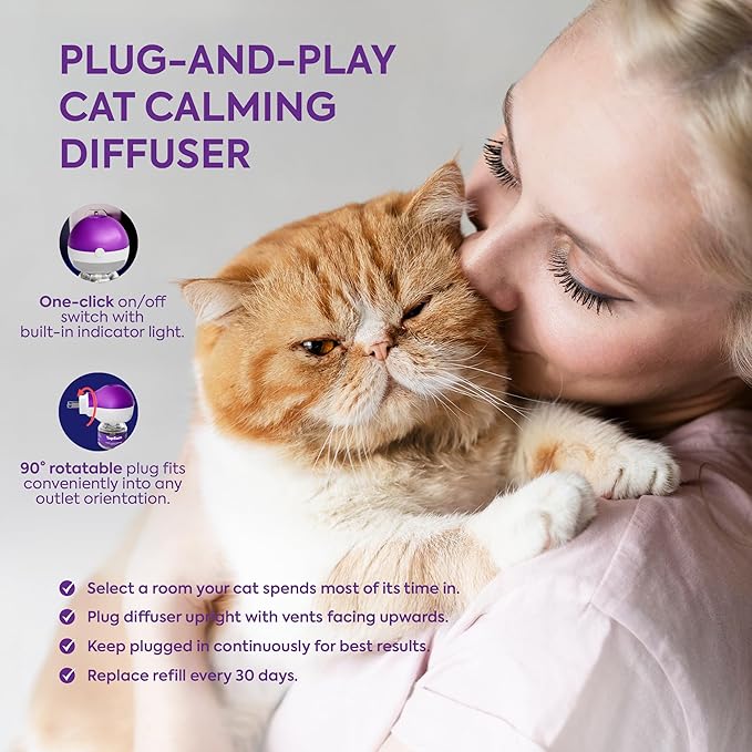 TopSum Cat Calming Pheromone Diffuser: Feline Pheromones Plug in for Stress, Along At Home, Spraying, Fighting, Scratching, Aggression & Excessive Meowing (Purple– 3 Diffusers + 3 Refills)