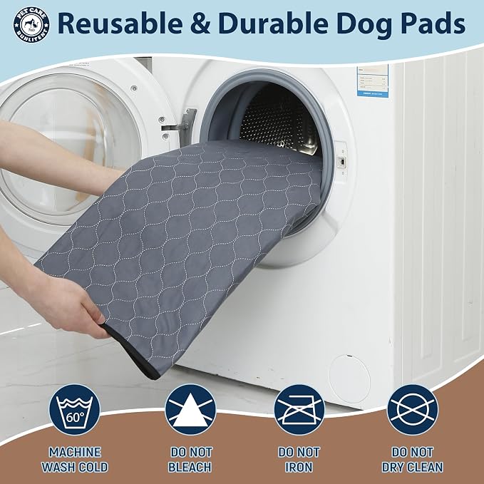 Washable Pee Pads for Dogs, 48x48 Reusable Puppy Pads with Fast Absorbent, Waterproof Reusable Pee Pads for Whelping, Traing, Incontinence and Potty, 3 Pack, Grey.