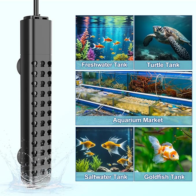 200W Aquarium Heater for 20-40 Gallon with Auto Shut-Off When Leaving Water—Submersible Fish Tank Heater, Dry-Burn & Overheat Protection, Explosion-Proof, Freshwater Saltwater Turtle Tank