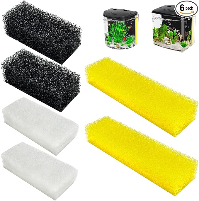 6-Pack Aquarium Filter Media Compatible with AQUANEAT 1.2 Gallon Small Betta Fish Tank Aquarium Starter Kit (Round, Rectangular & Desktop), Includes 4 Bio-Sponge Filters & 2 Foam Filters