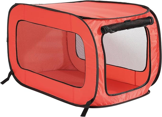 Beatrice Home Fashions Portable, Collapsible, Pop Up Kennel Travel Cat and Dog Crate, 36" L x 22" W x 22" H, Red