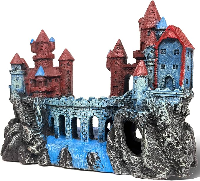 Magic Medieval Aquarium Castle Decor - 9.2 Inch Medium Fish Tank Decoration with Betta Hideouts, Cave for Fish Tank Rocks, Safe Resin Ornament for Fresh & Saltwater Tanks