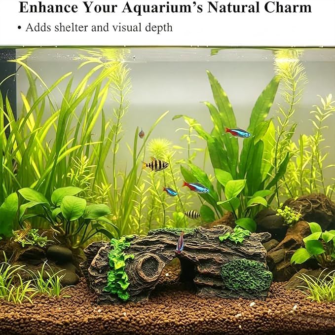 Aquarium Resin Hollow Tree Trunk Betta Log Aquarium Decorations Ornament Fish House Cave Wood House Decor for Fish Tank, Medium