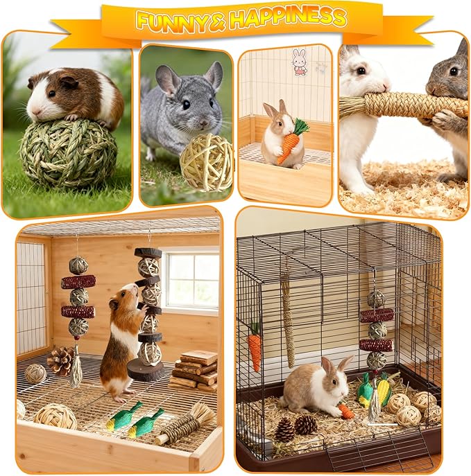Rabbit Toys Bunny chew/Premium Guinea Pig Toys Natural Material Timothy Hay Sticks Apple Wood Sticks Handmade for Guinea Pig Hamster Rat Chinchilla