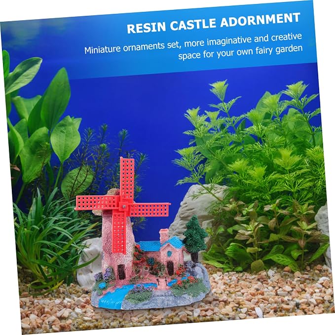 FOMIYES Fish Tank Windmill Ornament Home Decoration Fish Tank for Betta Fish Castle Aquarium Ornament Fish Hiding Cave Lizard Hideout Cinnamon Sticks Leopard Print Beard Resin, 12x7cm