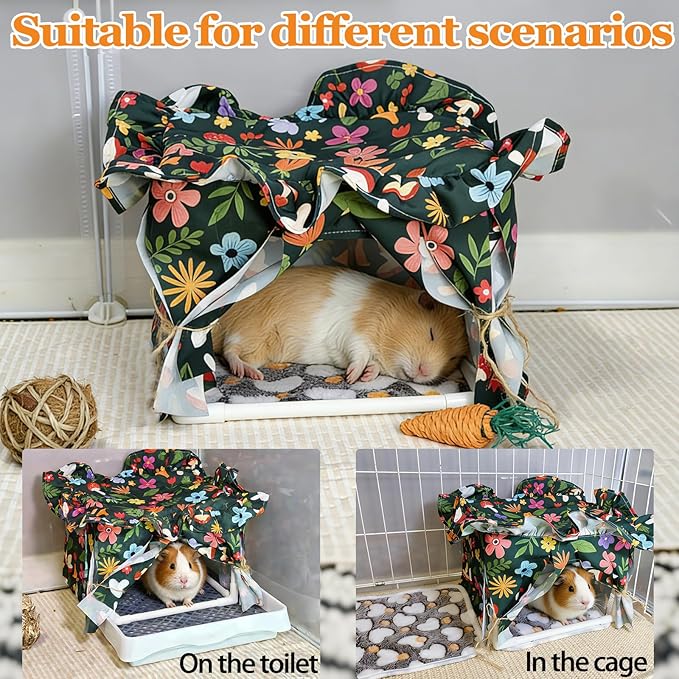 Guinea Pig Hideout Tent Guinea Pig Tunnel Bed House Cave Detachable Bunny Hiding Hut with Curtain for Chinchilla Ferret Hedgehog Hamster Cavy (Colorful)