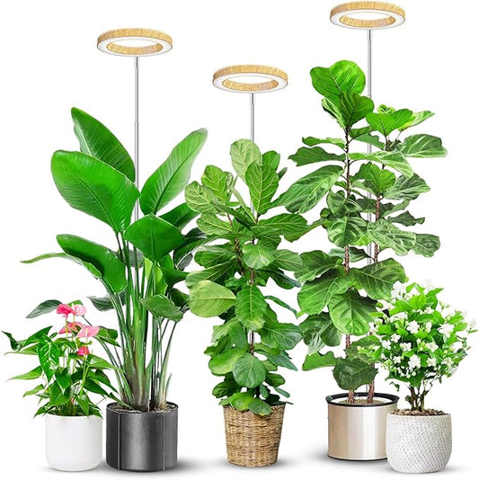 Aokrean 6.3in Plant Lights for Indoor Growing, Full Spectrum Faux Wood Grain Grow Light, 80 LED Growing Lamp with Height Adjustable 10"-65", 6/12/16H Timer, 3 Optional Spectrums, 5 Brightness, 3 Pack