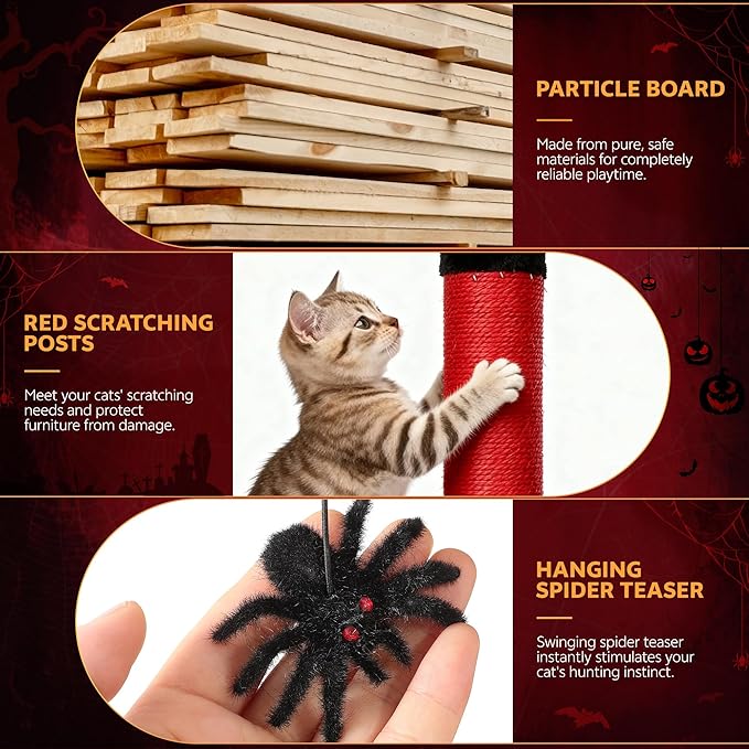 Cat Tree Tower with Litter Box Enclosure, 67 Inch Large Cat Tree for Automatic Litter Box, 2-in-1 Goth Litter Box Enclosure with Cat Scratching Posts, House, Hammock, Red Black