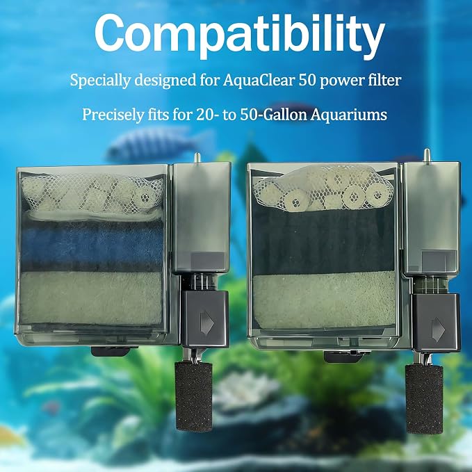 NEWKE 4 Sets of Three-Stage Filtration Filter for AquaClear 50 Power Filter | Maintenance Kit Replacement for Fish Tank Filter for 20 to 50 Gallon Aquarium, 3in1 Carbon & Ceramic ring & Foam & Pre-filter