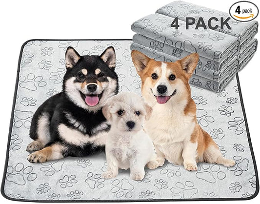 Qeils Reusable Puppy Pads, 34"x 36" 4 Pack Washable Pee Pads for Dogs, Waterproof Non Slip Wee Wee pad, Absorbent and Leakproof Training Mats for Potty, Crate, Playpen, Bed, Sofa