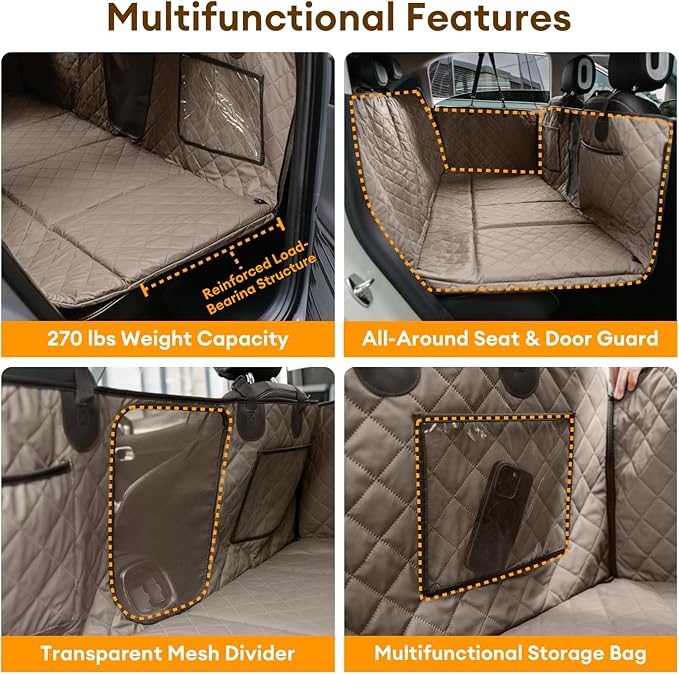 FUNNY FUZZY Dog Car Seat Cover, Back Seat Extender for Dogs - 420Lb Hard Bottom Waterproof Pet Car Seat Cover, 600D Heavy Duty Pet Hammock with Non-Slip Bottom for Cars, SUV, Trucks