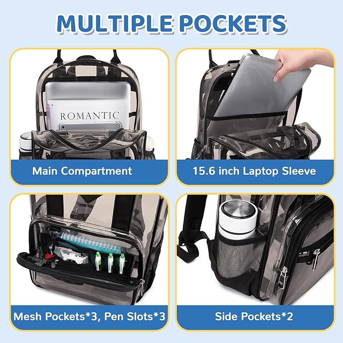 MOONBABY Small Clear Backpack for School Transparent Bookbag for Kids Heavy Duty PVC See Through Backpack Stadium Approved