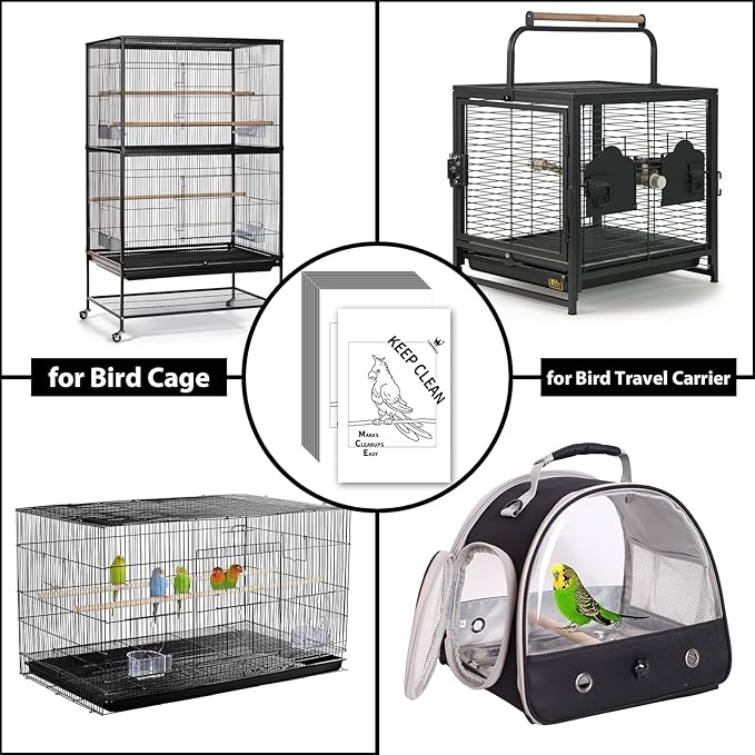 Bird Cage Liners, Bird Cage Paper Liners, 30pcs Disposable Bird Cage Liners, Pre-Cut Bird Cage Liners for Parrot, Parakeet, Conure, Cockatiel, Kraft Paper Cage Liners, 17 X 11 inch, White