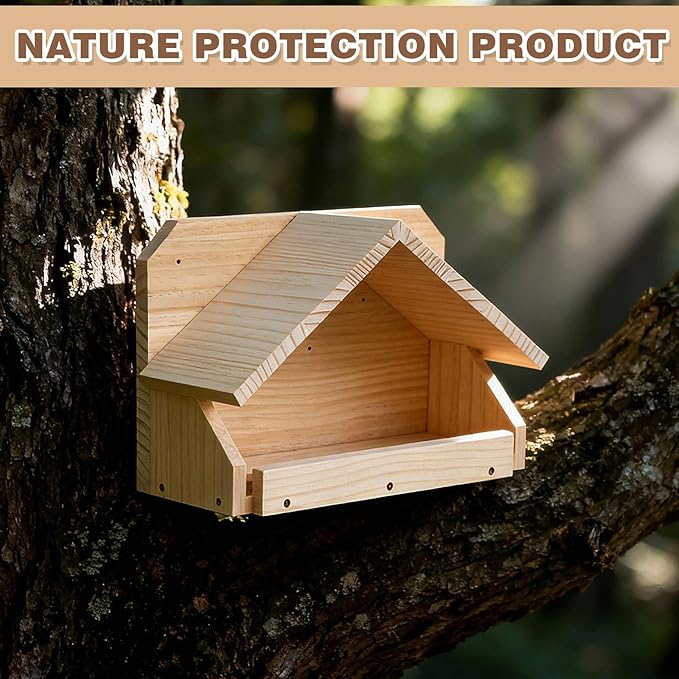 Briwooody Wooden Open Mourning Dove Nesting Box for Outside Dove Bird House 14 H x 10 W x 5.3 L Inches Bird Nesting and Roosting Platform Hanging Birdhouse Garden Decoration (Triangular Roof, Brown)