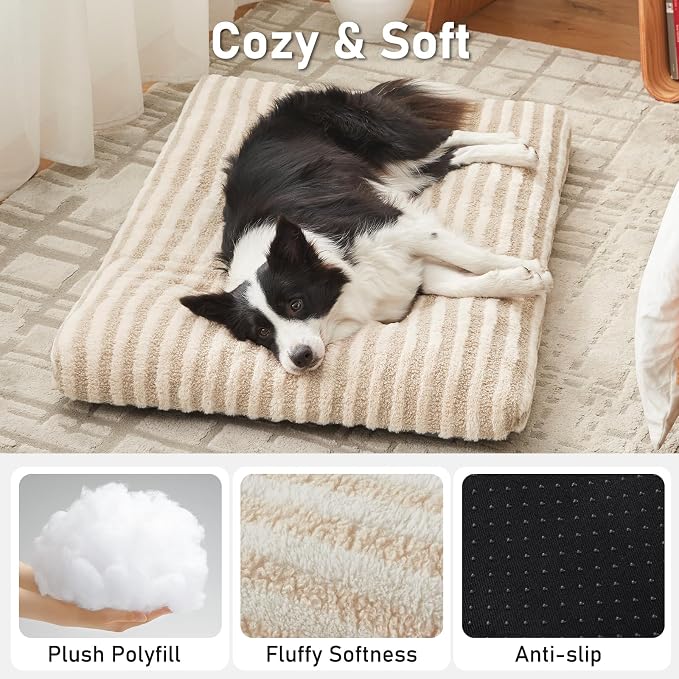 FURTIME Washable Dog Bed Large Sized Dogs, Deluxe Dog Crate Beds Comfy Fluffy Kennel Pad Anti-Slip Pet Sleeping Mat, Machine Washable Dogs Pillow, 35"x23"x3.5", White