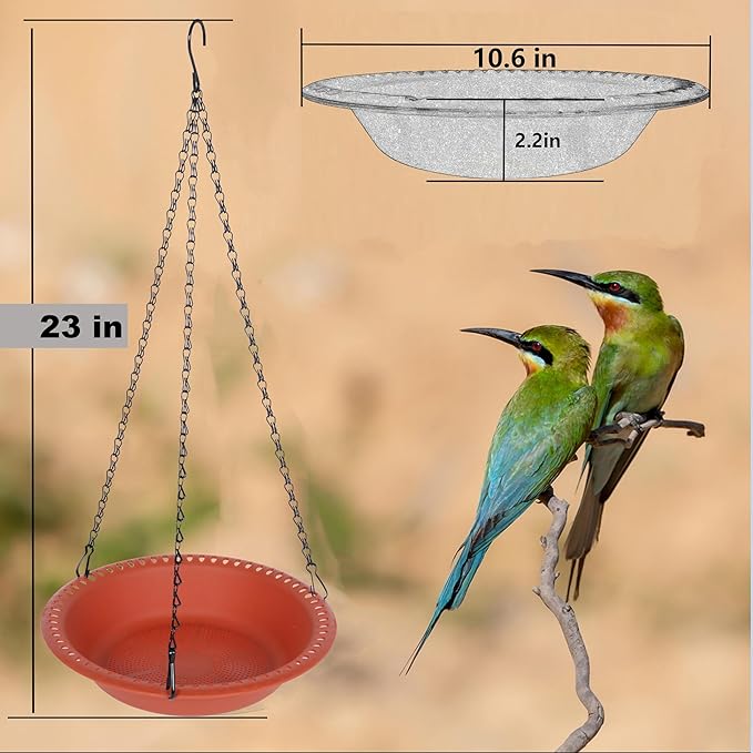 Hanging Bird Feeder Tray 10inch with Drainage Holes Fit Most Seed, Bird-Feeder Hanging for Garden Yard Outside, Terracotta