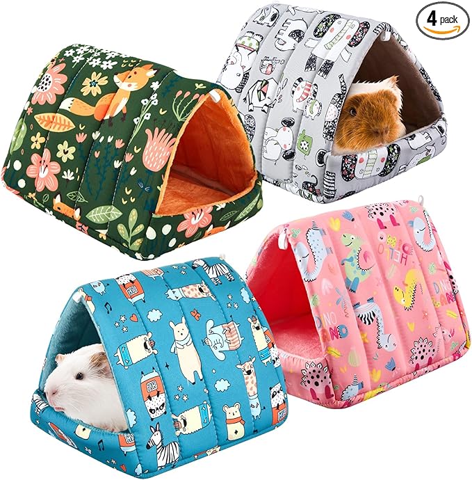 Cinnvoice 4 Pcs Guinea Pig Hideout, Guinea Pig Bed Tunnel, Rabbit Washable Small House Cage Accessories for Bunny Hedgehog Mouse Chinchillas Hamsters Ferrets Bearded Dragons Rats (Wonder Tale,7.9 in)