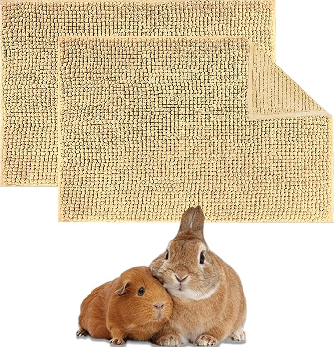 Oncpcare Rabbit Cage Liner 2 Pack – Washable Fleece Bedding Mats for Guinea Pig, Bunny, Ferret, Chinchilla, Rat | Soft Reusable Small Animal Pads (Beige)