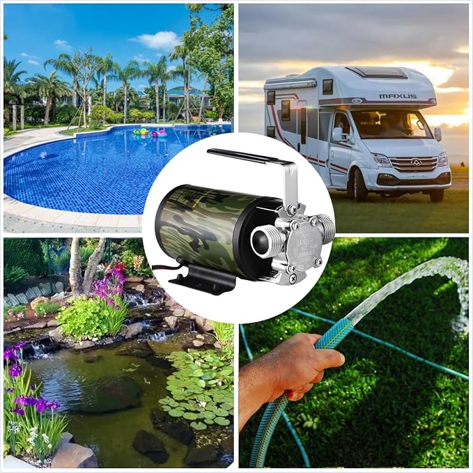 TIGEROAR 12V Water Pump 330 GPH Utility Pump for Vehicle Water Transferring | RV Electric Pump Portable Water Tank with 6 ft. Suction Pump Hose and Replacement Kit for Water Removing Draining Flushing