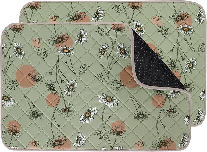 IEUUMLER Washable Pee Pads for Dogs, 2 Pack Non-Slip & Waterproof Pack Whelping Pad, Reusable Washable Puppy Potty Training Pad with Fast Absorbent for Playpen EU007 (Grass Green Daisy, 24"X18"-2pcs)