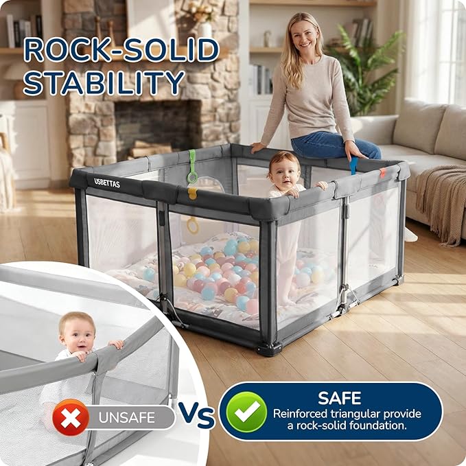 Foldable Baby Playpen, 1-Minute Setup, Lightweight Portable Playpen with Carry Bag, 50"x50" Indoor Outdoor Safty Play Yard for Babies & Toddlers, Dark Gray