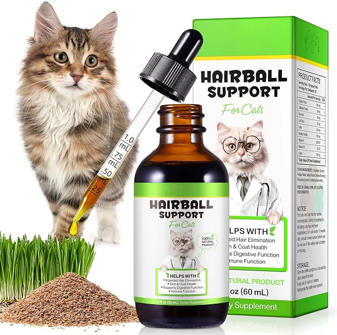 Hairball Treatment for Cats - Natural Hairball Relief Drops with Pumpkin & Aloe, Prevents Vomiting & Supports Digestion, for Kittens & Adult Cats, 2 fl oz (1 PCS)