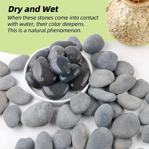 2.4LB River Rocks,Mexican Beach Pebbles for Plants,Potting,Garden Landscape Stone Paving Stone Grey 1Inch - 2Inch (Pack of 2)