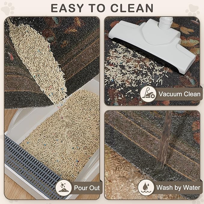 Unicorn Catcher Cat Litter Mat 24" x 15" Non-Slip Litter Box Mat Washable Litter Catcher Mat for Litter Box Indoor Food Mat Supplies Essentials,Dark Brown