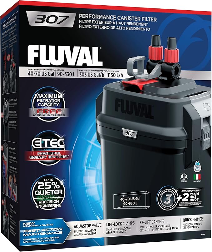 Fluval 307 Perfomance Canister Filter - for Aquariums Up to 70 Gallons - Aquarium Canister Filter