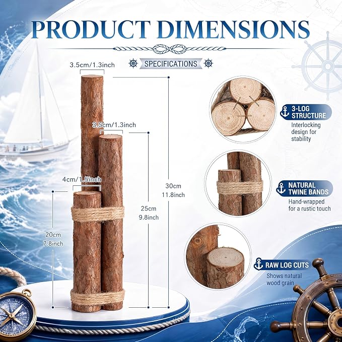 Novabright 6pcs Large Brown Driftwood Piling Decor 12 Inch Rustic Wood Table Sign Beach Driftwood Piling Farmhouse Nautical Coastal Centerpieces Tables Decor for Fish Tanks Summer Kitchen Dining