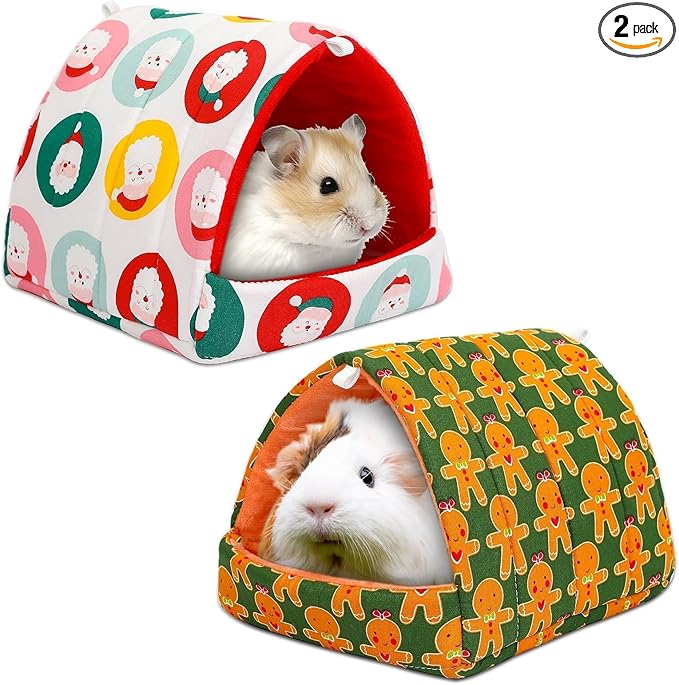 UPINS 2 Pack Christmas Guinea Pig Hideout,Guinea Pig Bed Washable Small Animal House Cage Accessories for Chinchillas Hamsters Hedgehogs Ferrets Bearded Dragons and Rats