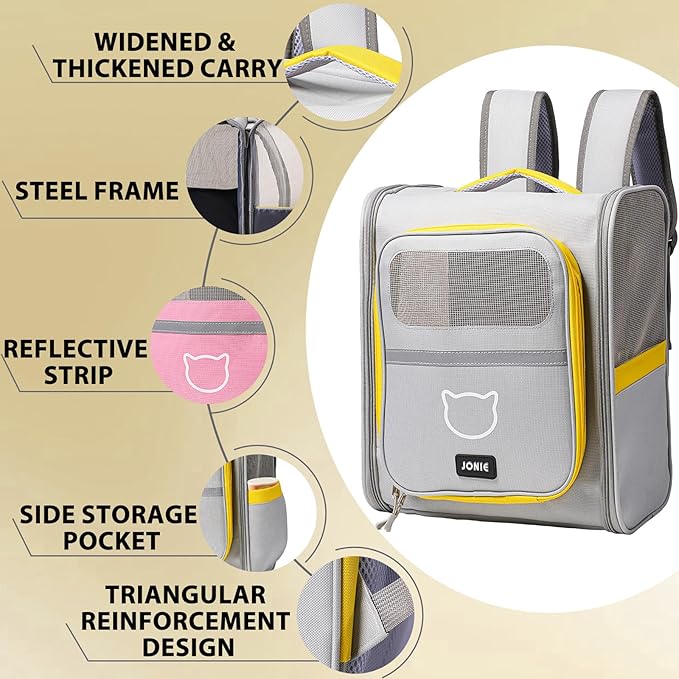 Vivicreate Cat Backpack Carrier for Dogs and Cats Kittens Rabbits, Foldable Mesh, Cat Carrier Backpack 15 Lbs, Pet Backpack Carrier for Walking, Camping and Cycling (Gray)