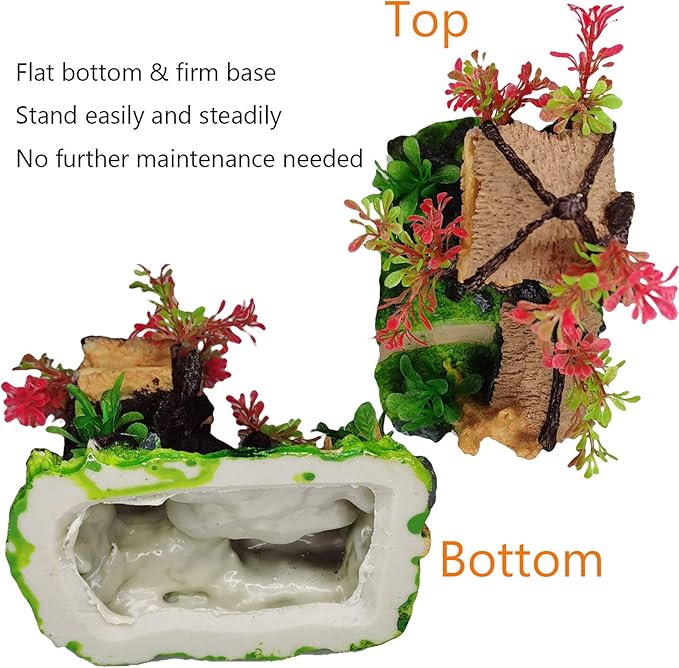 Hamiledyi 4PCS Aquarium Decoration, Fish Tank Artificial Resin Castle Ornaments, Betta Tank Landscape Decorations with Plastic Plants for Shrimp Fish Climbing Hiding