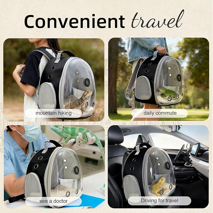 Back Extention Bearded Dragon Travel Backpack Carrier with Reptile Thermometer and Humidity Gauge Lizard Travel Cage Space Capsule Clear Bubble Window Astronaut Reptile Carrier Bag for Ball Python