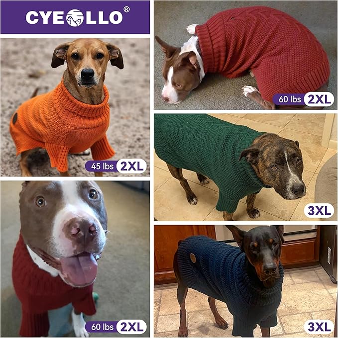 cyeollo Dog Sweater Pullover Turtleneck for Large Dogs, Classic Knitwear Fall Winter Cold Weather Dog Clothes Warm Pet Apparel Small Medium Large Doggie Sweaters, Royal Blue 2XL