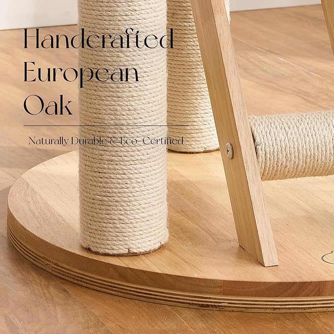 797Audio Morden Solid Wood Cat Tree Tower, 49" Tall Cat Tree with Sisal Scratching Posts and Ladder for Adult Cats, Natural Oak Wooden Cat Tower, Aesthetic Multi-Level Cat Climbing Tree for Indoor Cat