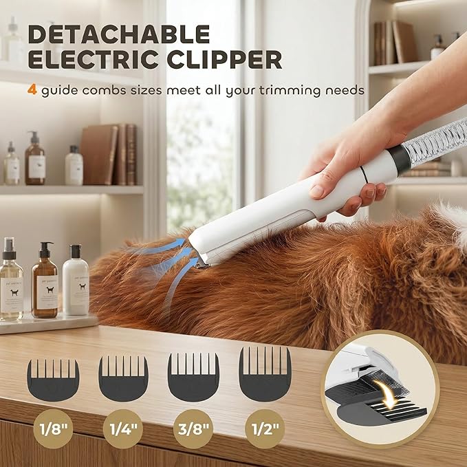 PawHut Dog Grooming Vacuum & Dryer, 5 in 1 Pet Grooming Kit with 50dB Low Noise Electric Clipper, 12Kpa Powerful Dog Vacuum for Shedding Pet Hair, Adjustable Speed & Temperature, 1.8L Canister