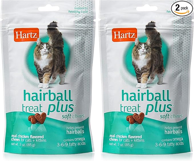 Hartz Hairball Remedy Plus Chicken Flavored Soft Chews for Cats and Kittens (Pack of 2)