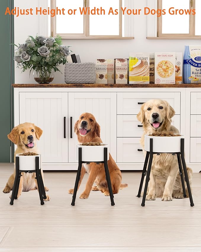 Piskyet Raised Dog Bowl Stand for Large Dogs Adjustable Elevated Dog Bowl Fits 6-10" Bowls, Height Adjustable to 7.6-15" Tall,Single Food and Water Stand Feeder(Bowl not Included)