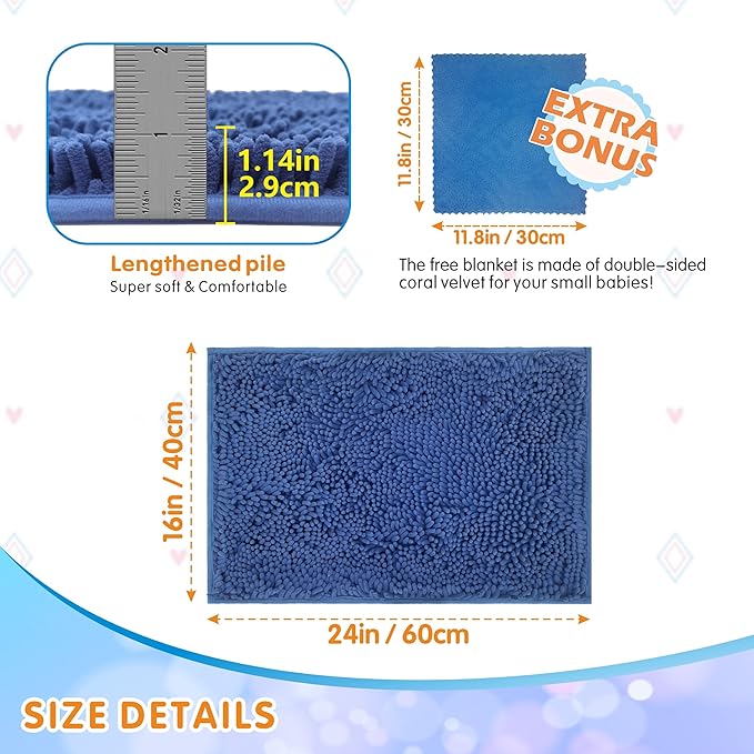 Guinea Pig Cage Liner Bedding 2 PCS, Washable Guinea Pig Bed Mat, Extra Absorbent Rabbit Pee Pad Reusable, Non-Slip Fleece Blanket for Bunny and Small Animal Cage Accessories (Blue, 24"x16")
