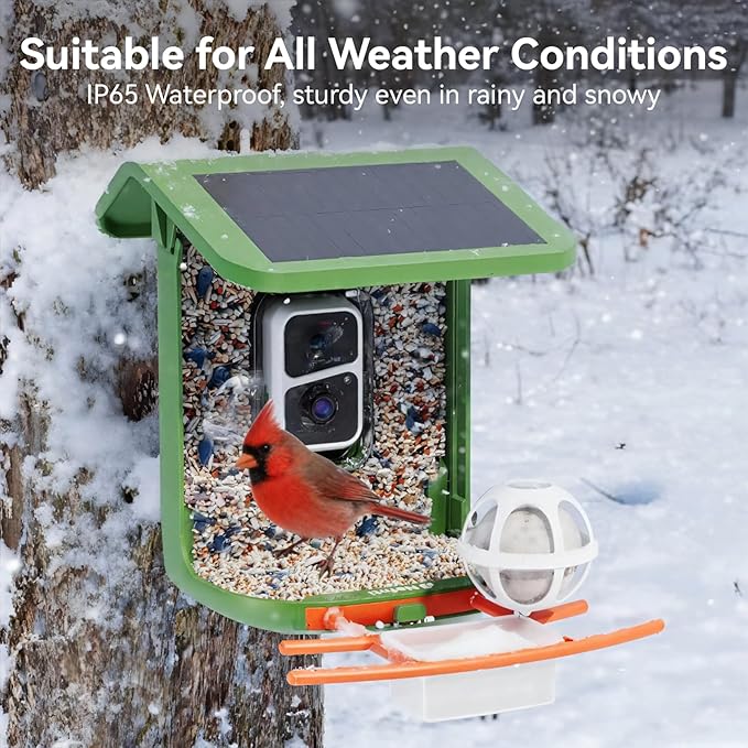 Bird Feeder with Camera, Support 2.4GHz/5GHz, 2K Live Steam for Outdoor, 1.8L Large Capacity, AI Identify Auto Capture Videos, Camera Bird Feeders for Outside, Ideal Gift for Mothers Day (Green)