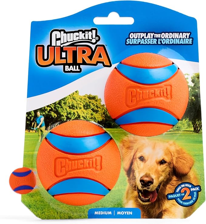 Chuckit! Ultra Ball Dog Toy - Medium Bouncy Fetch Balls for Dogs 20-60 lbs - Made from Durable Rubber - Floating Water Pet Toys - Size Medium - 2.5-inch Diameter, 2 Count, (Pack of 6)