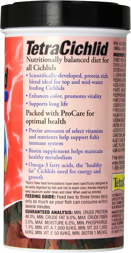TetraCichlid Cichlid Flakes 2.82 oz, Fish Food, Clear Water Advanced Form | Daily Diet For Top & Mid-Water Cichlids, Protein-Rich Flakes Promote Optimal Health, Clear Water Formula Does Not Cloud Water