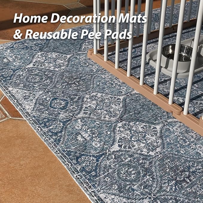 nunubaby Washable Pee Pads for Dogs, Stylish, Non-Slip and Leak-Proof Pee Pads. Reusable Potty Pads for Dogs for Crates and Floors.(Blue/Multi, 72" x72" )