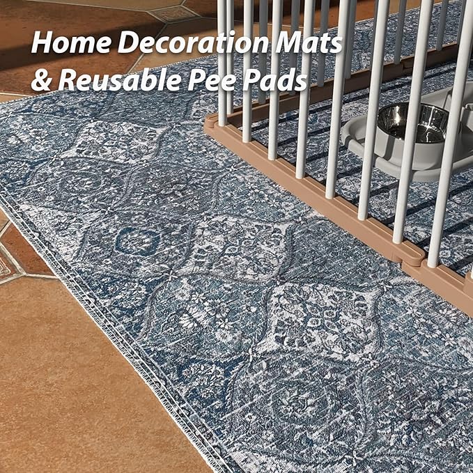 nunubaby 2PACK Washable Pee Pads for Dogs, Stylish, Non-Slip and Leak-Proof Pee Pads. Reusable Potty Pads for Dogs for Crates and Floors.(Blue/Multi,72" x72" )