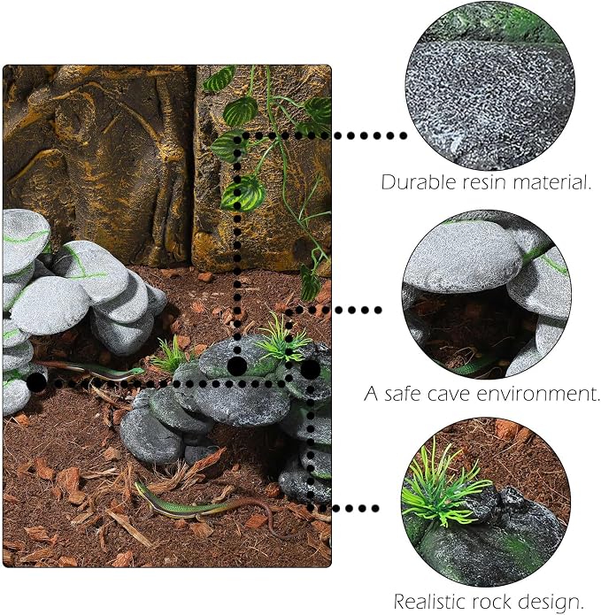 IBWell Resin Reptile Hides Pebble Shrimp Hides for Aquarium Tank Terrarium Reptile Rock Hide Fish Tank Caves and Hides Reptile Hideouts for Lizard Snake Gecko