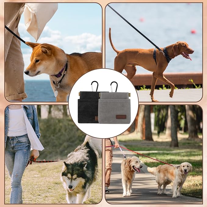 Xthrotsenk 2 PCS Treat Pouch Treating Pouches for Pet Training Small Dog Treat Pouch 4.9 X 4.7 Inch Dogs Treats Bag for Walking, Outdoor Use, Daily Use (Black, Gray)