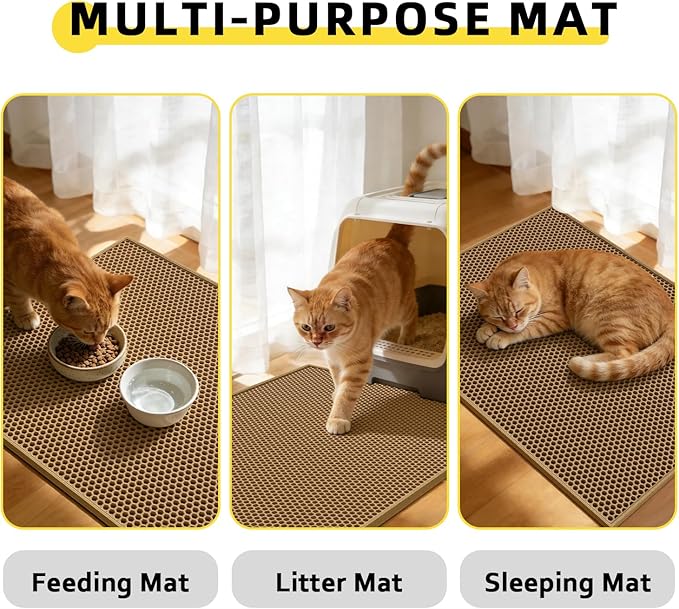 Cat Litter Mat, 30"X24" Large Double Layer Litter Trapping Mat, Waterproof/Urineproof, Easy to Clean Kitty Litter Mats for Floor, Scatter Control (Brown-1Pack)