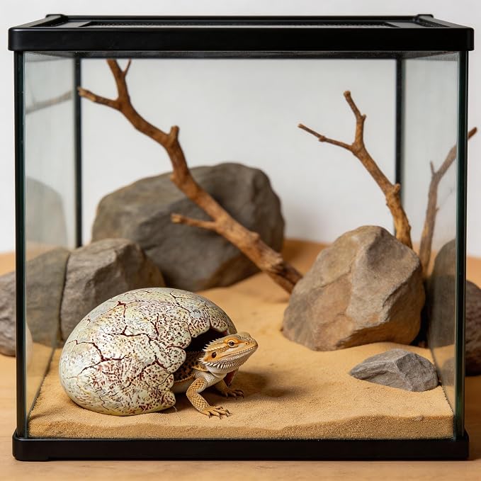 Dinosaur Egg Reptile Hide - Resin Cave for Leopard Gecko, Bearded Dragon & Small Snakes - Humid Hide, Shedding Aid & Terrarium Decor Tank Accessories (Small)