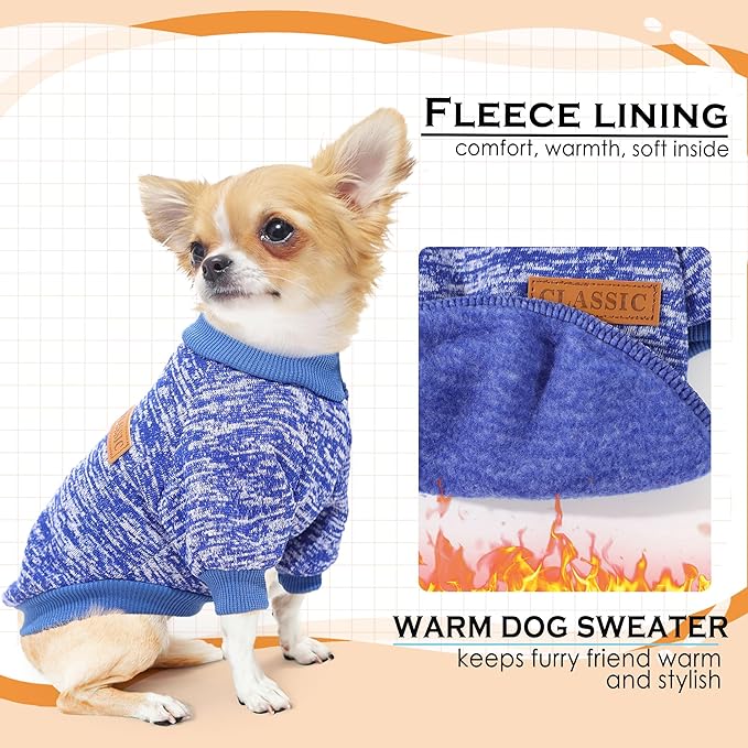 2 Pieces Dog Sweaters for Small Dogs Dog Clothes Female Winter Fleece Puppy Sweaters Warm Pet Outfit for Yorkie, Chihuahua, Bulldog, Dachshund, Pug